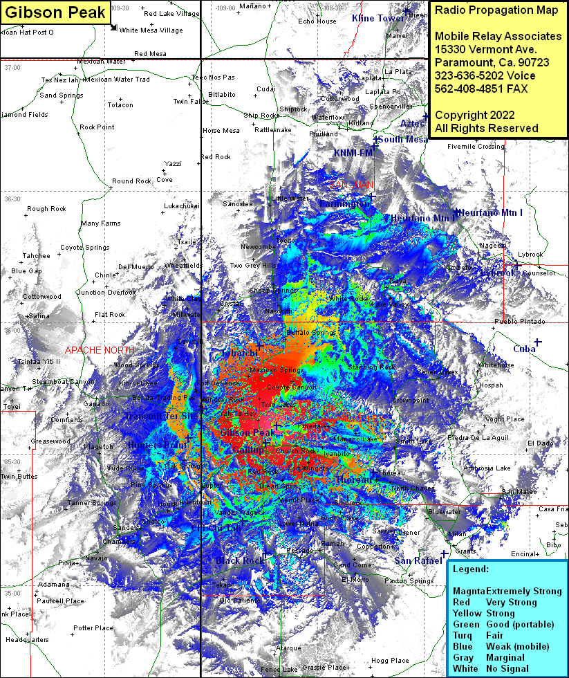heat map radio coverage Gibson Peak